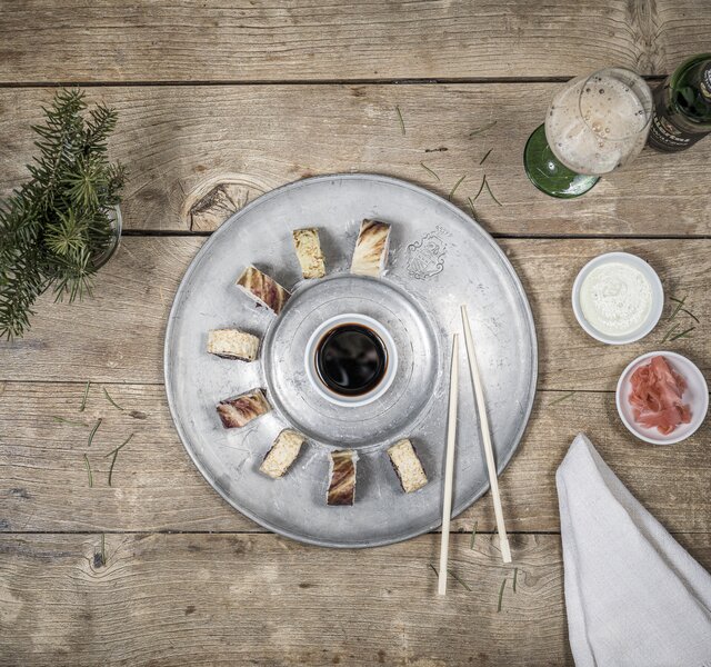 Nachhaltige Kulinarik Alpines Sushi Vogelperspektive Hotel Theresa im Zillertal