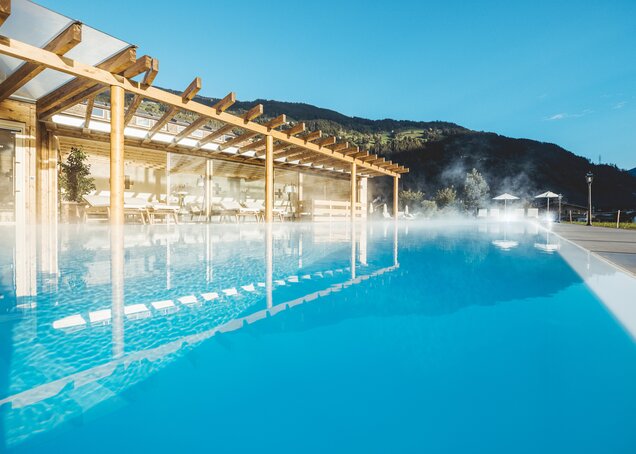 A summer morning at the sports pool at the Zillertal Hotel Theresa