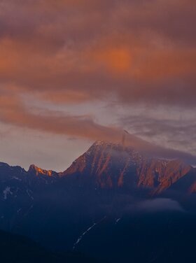 The view of the Tristner mountain in summer, as seen from Hotel Theresa in the Zillertal